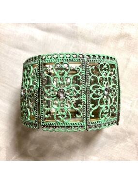 Floral Crystal Filigree Mediterranean Stretch Bracelet